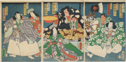 Kawarazaki Gonjūrō, Nakamura Ganpachi, Arashi Kangorō, Seki Sanjūrō III, Sawamura Tanosuke III, Nakamura Ichō and Bandō Hikosaburō V in the play Imayō Shuten Dōji